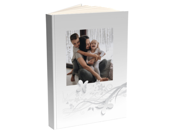 agenda giornaliera con foto e grafica fiori bianchi