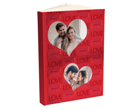 Agenda giornaliera con foto a cuori e scritte love