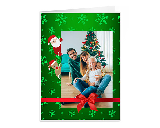 Biglietto auguri pieghevole con grafica natale e foto