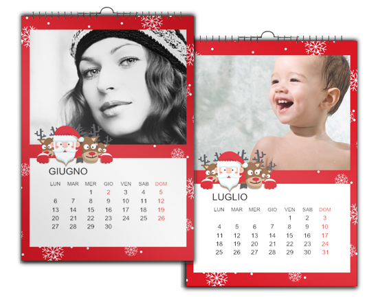 Calendario multipagina con grafica di babbo natale e renne