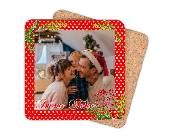 Sottobicchiere con pois e bacche natalizie