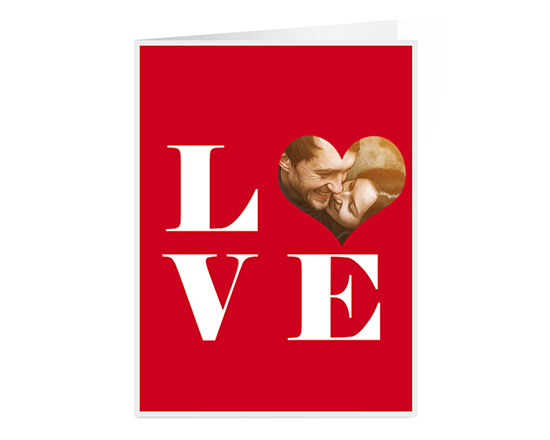 Card con grafica rossa di S. Valentino foto a forma di cuore