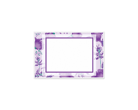 Biglietto auguri con cornice di fiori viola