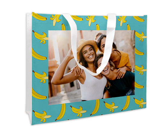 Borsa spesa con grafica banane gialle e foto amiche