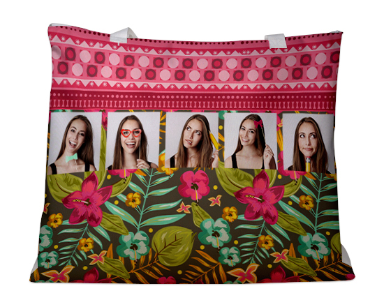 Borsa mare con fantasia colorata e collage di foto