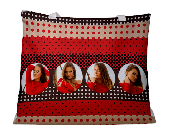 Borsa mare con grafica collage e pois