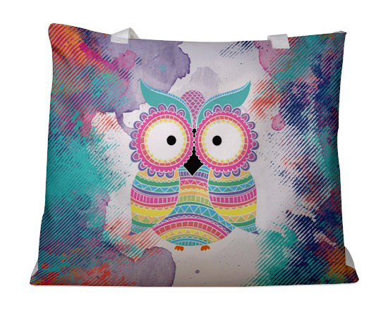 Gufo colorato stampato su borsa mare