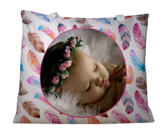 borsa mare con foto e grafica piume