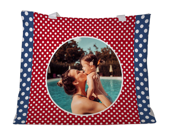 Borsa mare personalizzata con grafica pois bianchi e foto