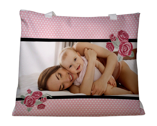Borsa mare con pois rose e foto