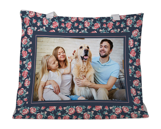 Borsa mare con rose stilizzate e foto