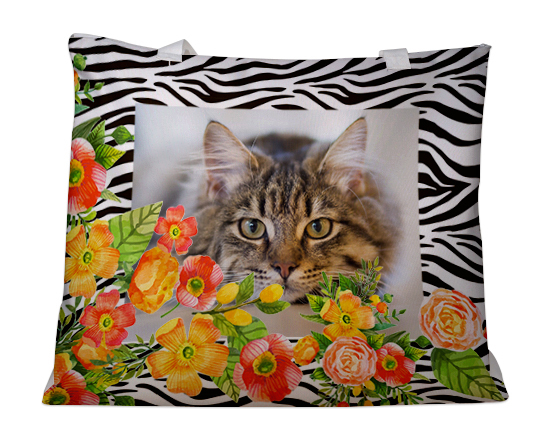 Borsa mare grafica zebrata con fiori e foto
