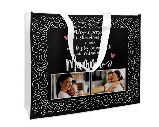 Borsa spesa con grafica collage e dedica per la mamma