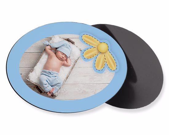 Cornice blu con fiore per foto calamita ovale