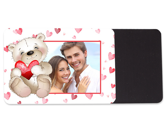 Calamita rettangolare con orsetto e cuori