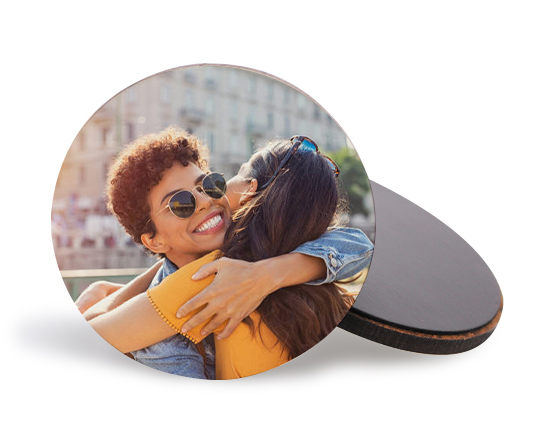 calamita rotonda in legno con foto