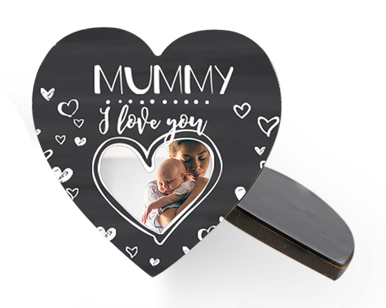 Calamita cuore in legno con foto e grafica Mummy