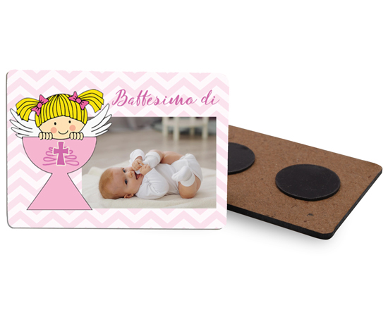 Calamita rettangolare in legno battesimo bimba