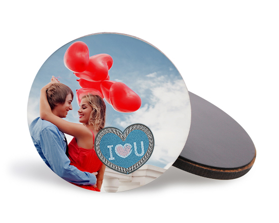 calamita in legno rotonda con foto grafica cuore