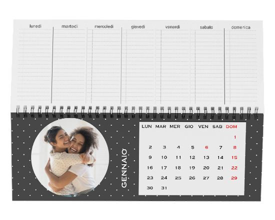 Calendari da scrivania sfondo nero con pois bianchi