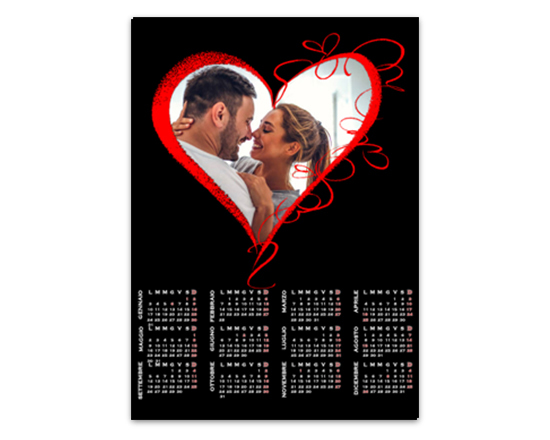 Il calendario magnetico con cuore rosso