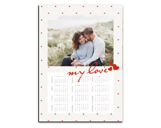 calendario magnetico con cuori rosso
