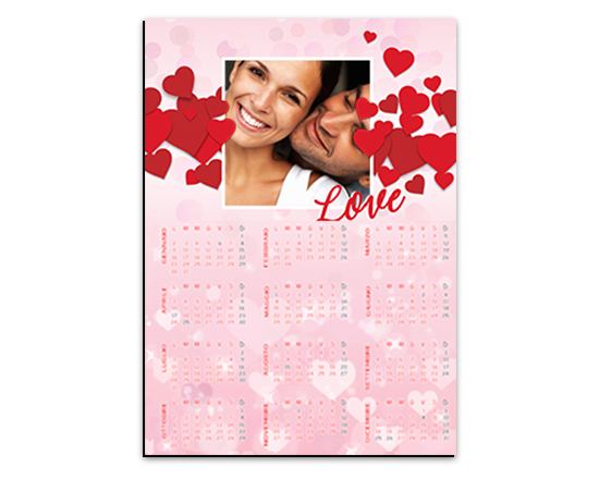 Calendario magnetico con cuori rossi