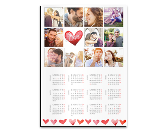 Calendario magnetico A4 Love Cuori 