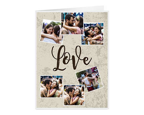 Biglietto auguri a 2 ante con grafica collage e scritta Love