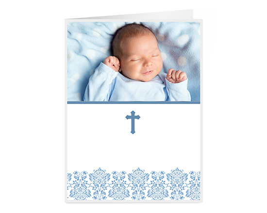 Biglietto personalizzato per battesimo con grafica celeste