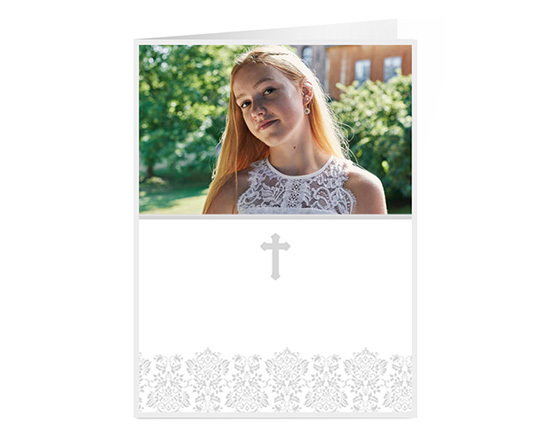Biglietto per comunione con foto e decorazione religiosa
