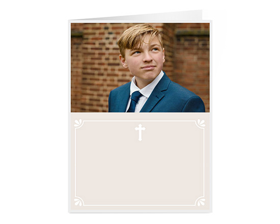 Biglietto auguri per comunione con foto e croce bianca