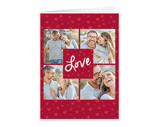 Biglietto auguri pieghevole con grafica collage per San Valentino