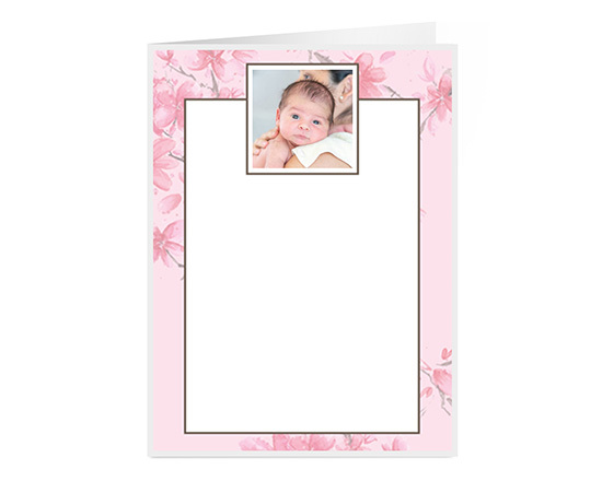 Biglietto apribile per nascita con foto, sfondo rosa