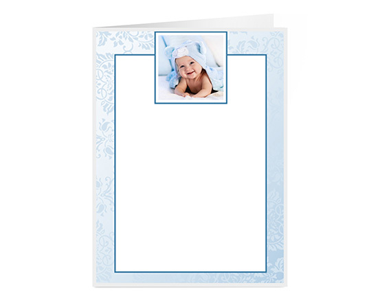 Biglietto apribile per nascita con foto, sfondo celeste