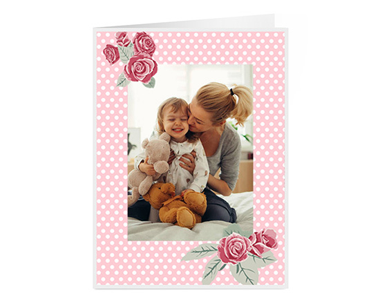 Biglietto pieghevole con Rose e pois per la festa della mamma