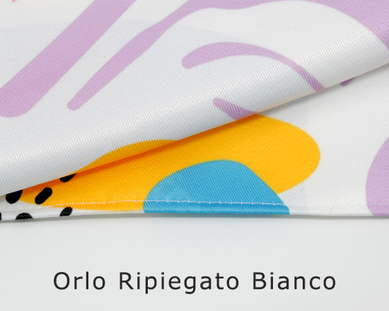 Stampa su poliestere semi-lucido con orlo ripiegato bianco