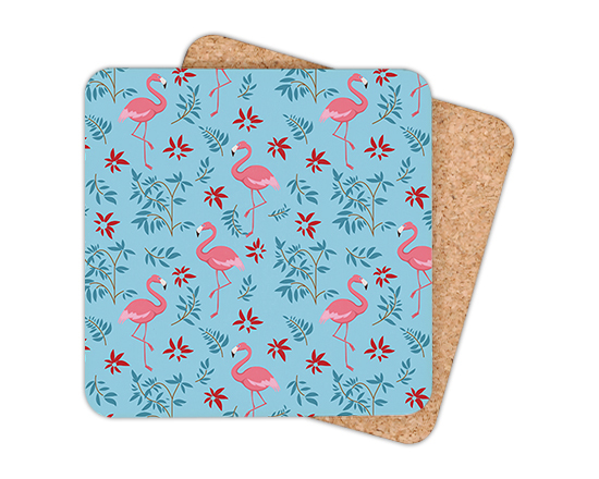 Sottobicchiere masonite quadrato Fenicotteri con fiori