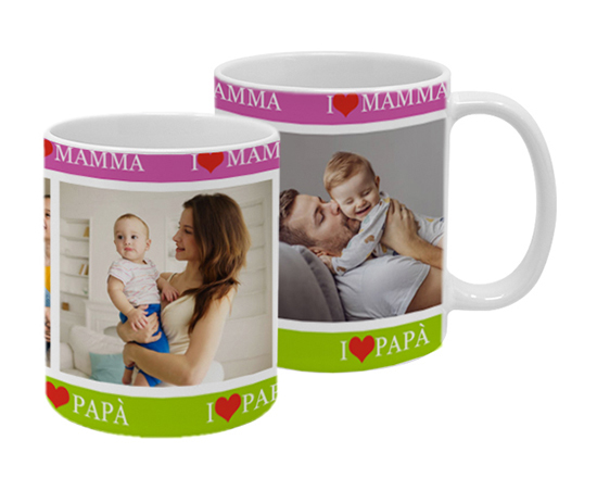 Tazza collage personalizzata con foto di mamma e papà