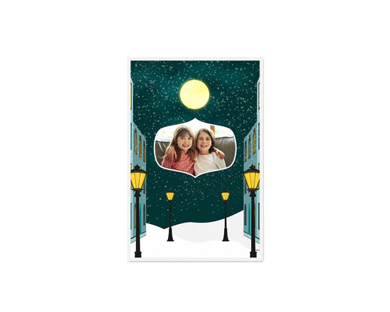 Luci di Natale su biglietto auguri con foto