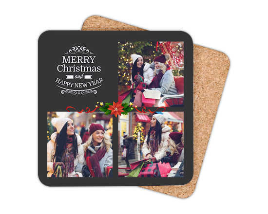 Sottobicchiere con sfondo nero, scritte e decorazioni