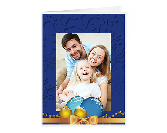 Biglietto auguri pieghevole con Grafica natalizia e foto di famiglia