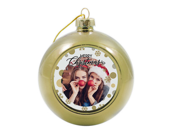 Pallina di natale in vetro con foto con pois dorati