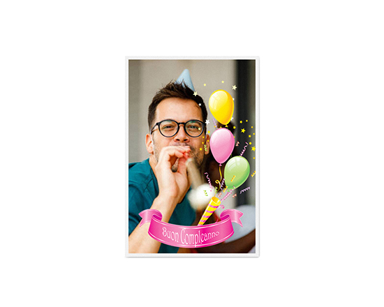 Biglietto auguri di buon compleanno con foto e palloncini