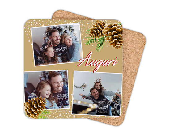 Sottobicchiere in lucida masonite con pigne e rami