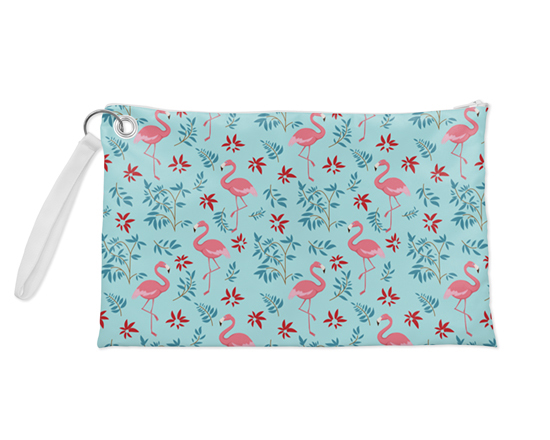 Pochette con grafica fenicotteri e fiori