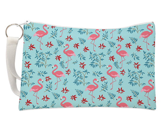 Pochette con grafica fenicotteri e fiori