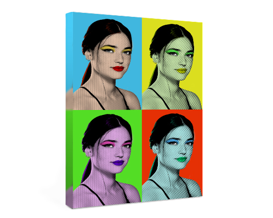 Pop art su tela 4 riquadri foto ragazza