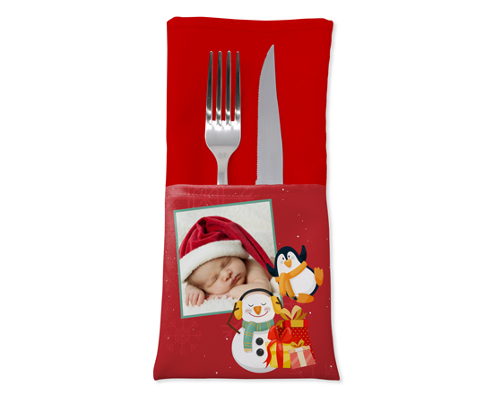 Portaposate in stoffa con grafica pinguino e pupazzo di neve