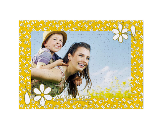 Puzzle A3 personalizzato con foto e con grafica margherite per la mamma